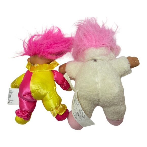 Russ Troll Doll Lot 2 Toy 7 inch Pink Clown and White Lamb Vintage 1990s - Picture 2 of 13